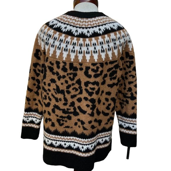 Torrid Womens Leopard Fair Isle Scandanavian Nordic Sweater Black Brown Size 1 - Picture 2 of 11